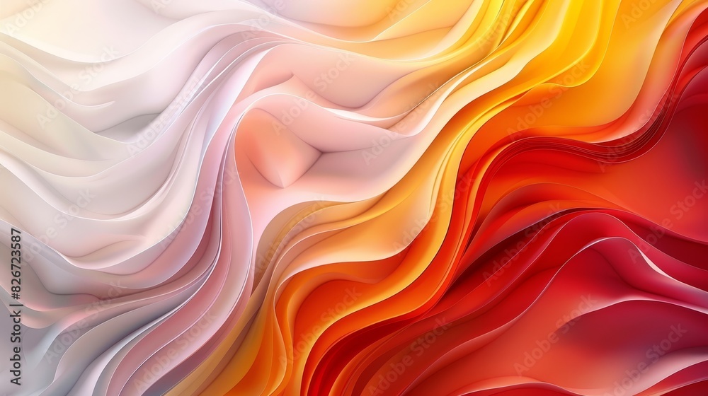 Digitally created artwork with a flowing, wave-like design. The colors transition smoothly from white and pale pink at the top, through shades of orange, to a deep red at the bottom