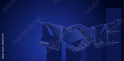handshake, contract, job interview - blue vector background