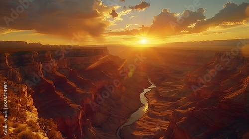 Natural beauty of a panoramic view of the grand canyon at sunset