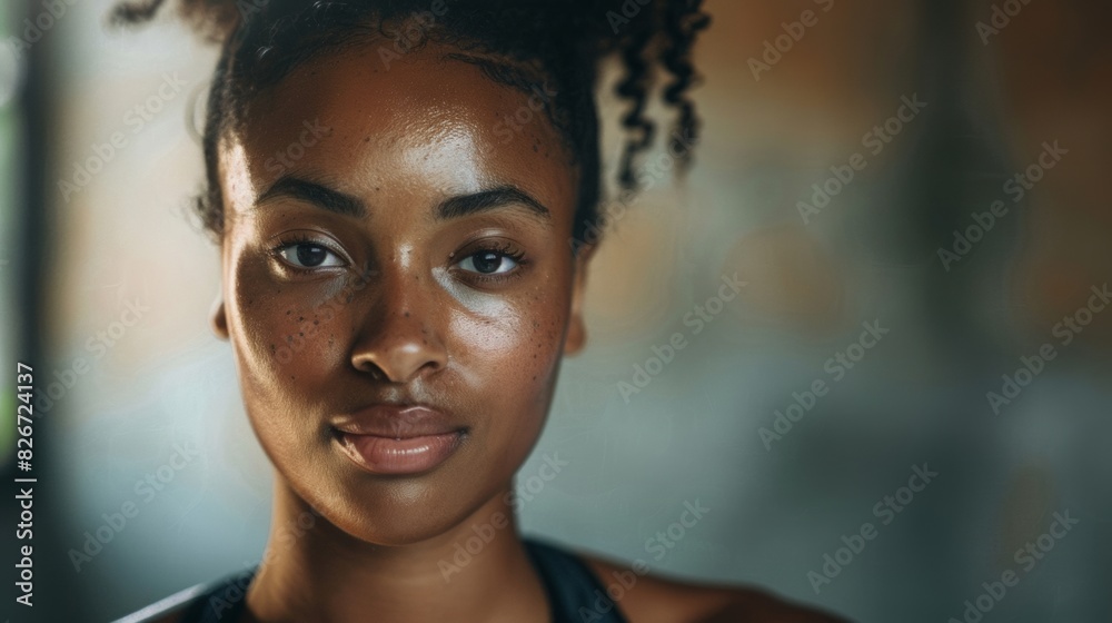 A close-up portrait of a woman in a gym outfit, highlighting natural beauty and body confidence, focusing on real skin textures and the natural shape of the body A close-up portrait of a woman in a gym outfit, highlighting natural beauty and body confidence, focusing on real skin textures and the natural shape of the body