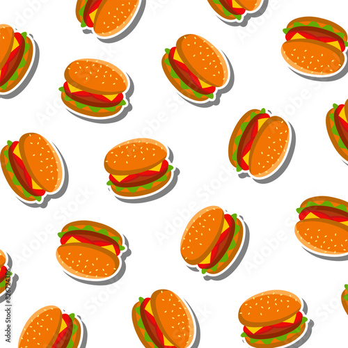 An enticing burger vector seamless pattern, featuring succulent patties, crisp lettuce, juicy tomatoes, and golden buns, all meticulously arranged for a mouthwatering visual feast.
