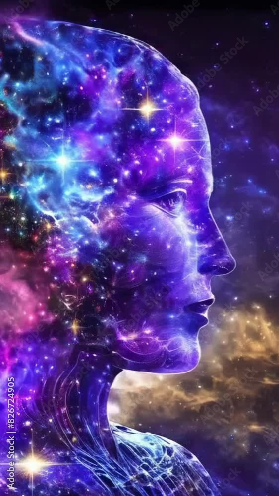 Godlike Meta Human woman goddess Radiating with Divine Energy: A Conceptual Journey into Meditation, Transcendence, and Spiritual Enlightenment - 4k 9x16 vertical new stock video footage animation AI
