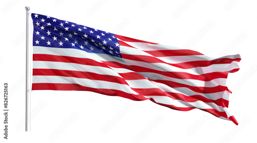 Fototapeta premium American flag waving in the wind isolated on transparent background.