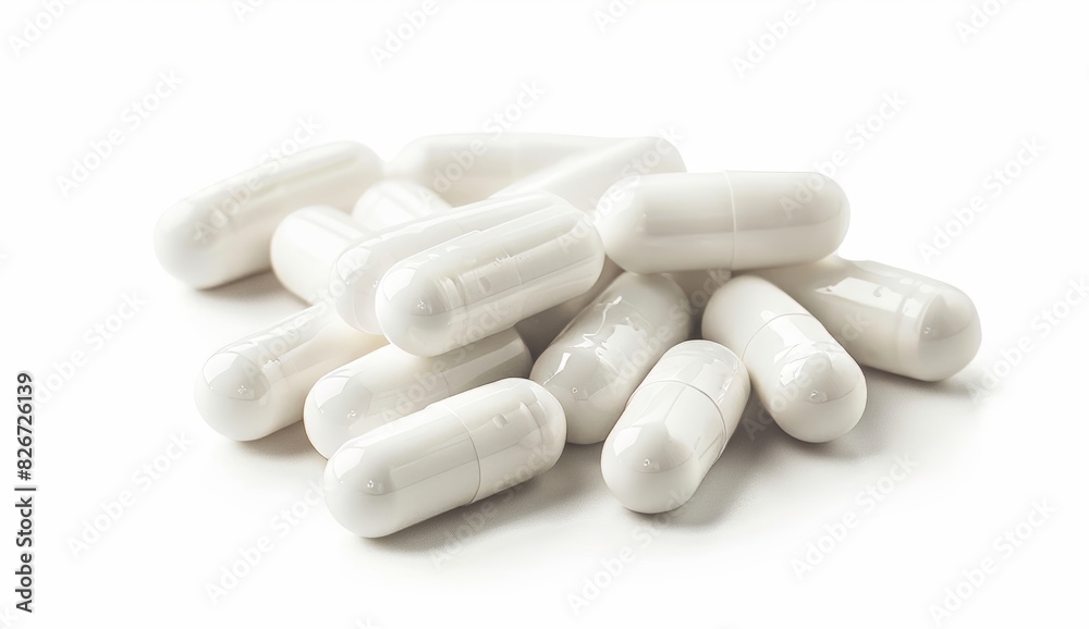 white matt drug capsules isolated on a white background white matt drug capsules isolated on a white background