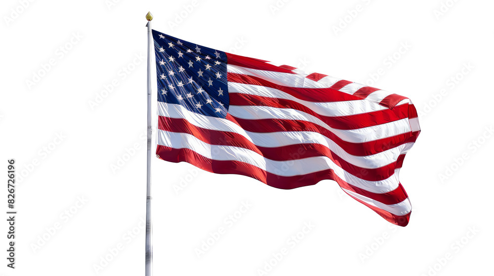 Obraz premium American flag waving in the wind isolated on transparent background.