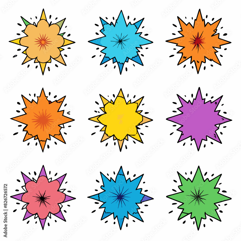 set of Multicolor powder explosion on White background set of Multicolor powder explosion on White background