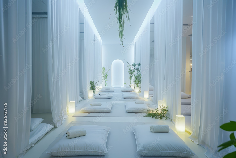 A tranquil oasis where guests can escape the hustle and bustle of daily life and immerse themselves in the healing powers of touch and scent. Concept of sensory relaxation and escape. Generative Ai. A tranquil oasis where guests can escape the hustle and bustle of daily life and immerse themselves in the healing powers of touch and scent. Concept of sensory relaxation and escape. Generative Ai.