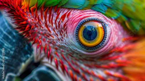 Extreme closeup on eye of a colorful parrot