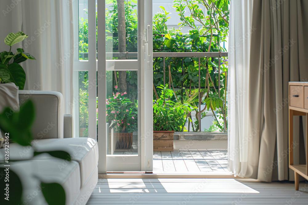 Fototapeta premium A private balcony attached to each room, offering guests a secluded outdoor space to enjoy a morning coffee or evening cocktail. Concept of personal retreat and relaxation. Generative Ai.