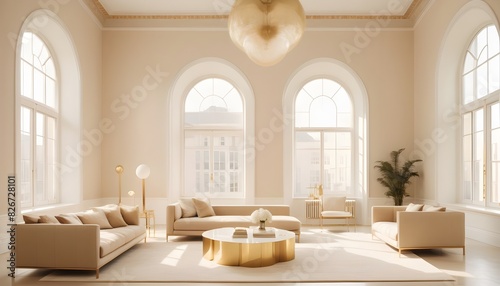 white and gold theme interior modern minimalism photo realism © Eyeam