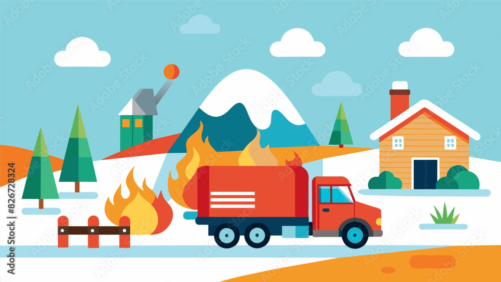 As temperatures dropped the trusty home heating oil truck visited farms and ranches in rural areas ensuring animals and families alike stayed warm.. Vector illustration