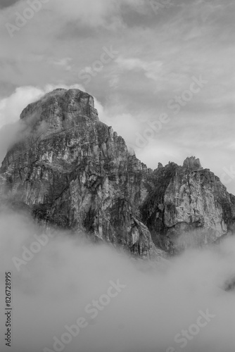 dramatic sky with peaks in black and white