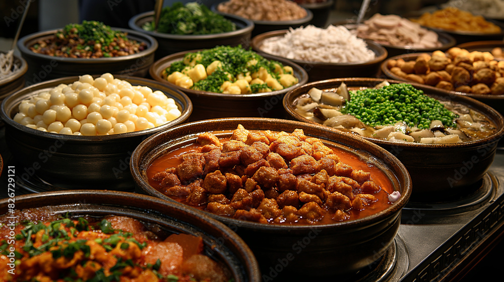 Traditional Thai food on dark background. Oriental food concept Traditional Thai food on dark background. Oriental food concept