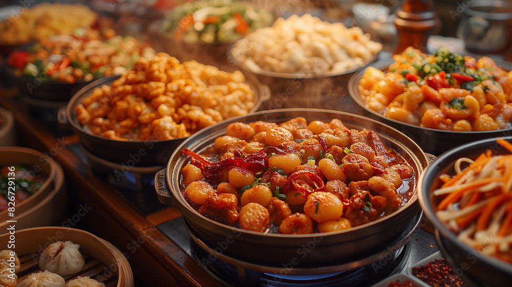 Traditional Thai food on dark background. Oriental food concept