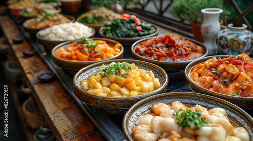 composition of various Asian food in bowls