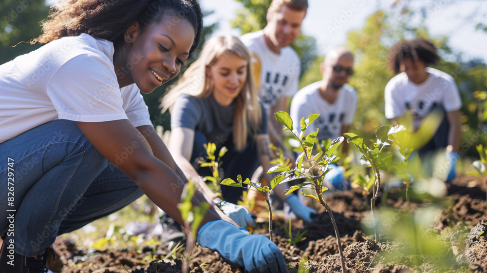 custom made wallpaper toronto digitalVolunteers planting trees in community garden. Diverse group of people volunteer their time to plant trees and improve their community, promoting sustainability and teamwork.