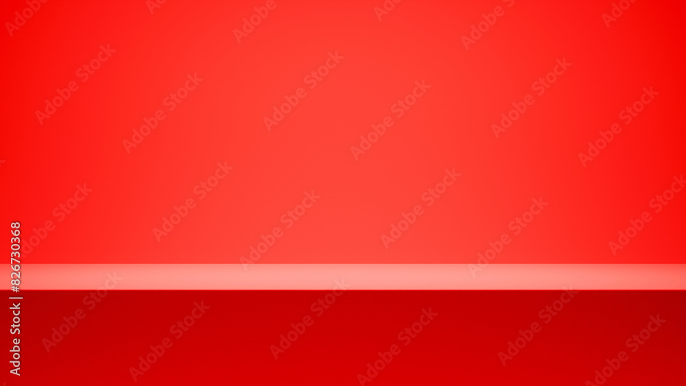 Red empty bright background empty copy space. festive advertising background - best place for your text and design, product placement show room. red color minimalistic backdrop with spotlight gradient