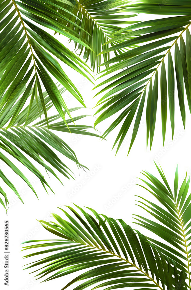 Fototapeta premium Close-up image of a palm leaves isolated on a light background