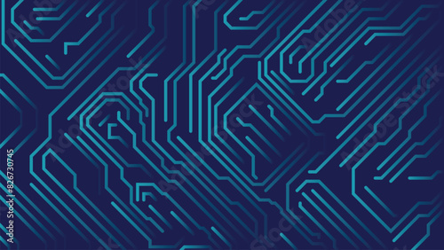 Circuit board, technical background, chip pattern, motherboard, Artificial Intelligence concept. Light and dark blue colors. Computer electronic horizontal backdrop. Flat vector illustration eps 10