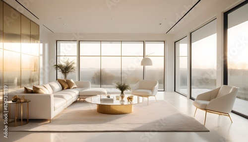 white and gold theme interior modern minimalism photo realism © Eyeam