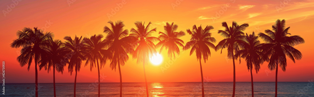 panorama of palm trees at sunset