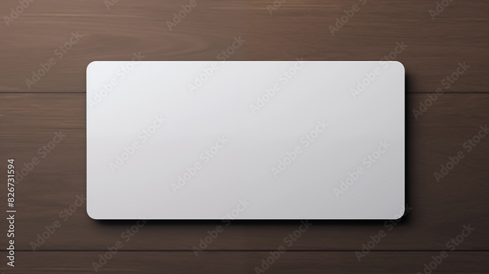 Top view of a wooden table with a white rectangular desk mat. Top view of a wooden table with a white rectangular desk mat.