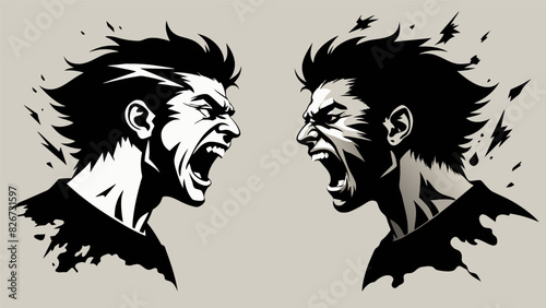 A pair of ink wash paintings one with chaotic and violent strokes the other with delicate and calm movements representing the dichotomy between anger. Vector illustration