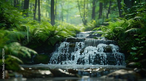 Natural beauty of a lush forest with a babbling brook photo