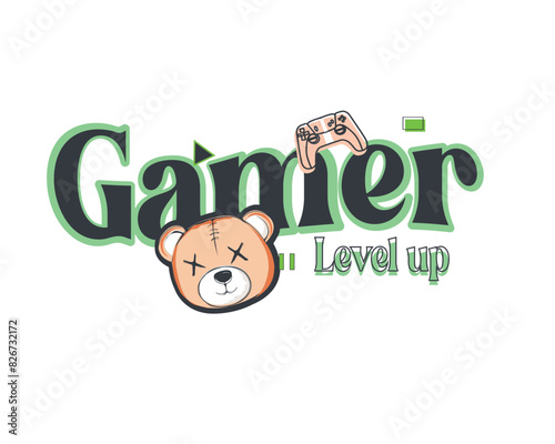 gamer boy play station vector text