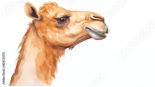 water color illustration of camel side view on white background