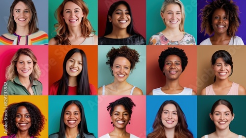 Composite Image of Diverse Women's Portraits in Multicolor Backgrounds