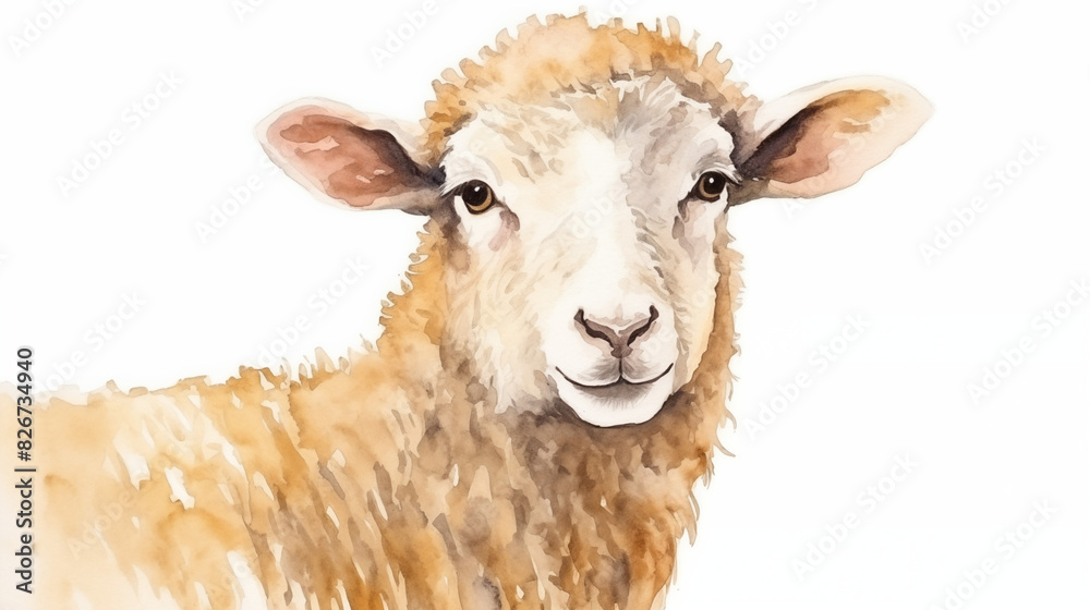 water color illustration of a sheep side view on white background