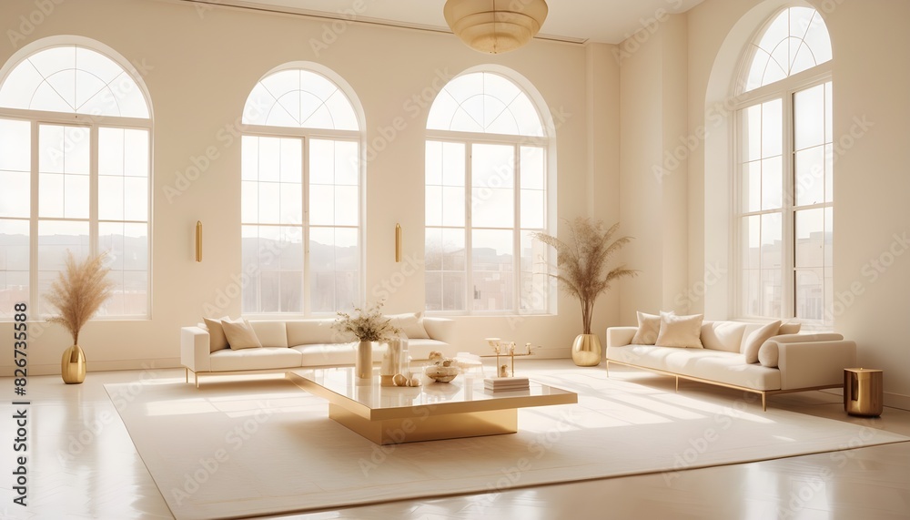 Fototapeta premium white and gold theme interior modern minimalism photo realism