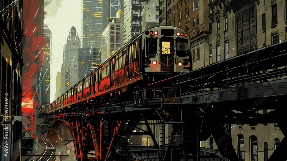 Naklejka premium Chicago City Train Bridge