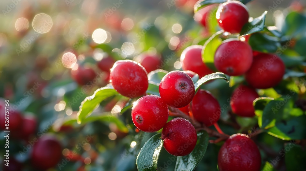 Frost Kissed Cranberries on a Branch with Icy Background and Copy Space Frost Kissed Cranberries on a Branch with Icy Background and Copy Space