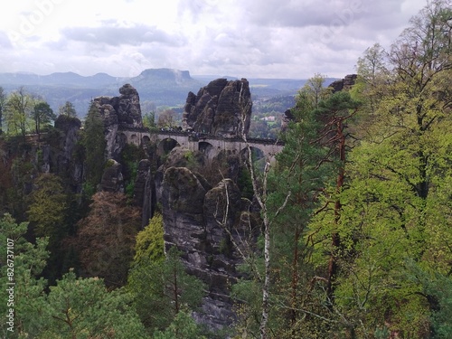 rock formations at the bastei stone bridge in germany photo