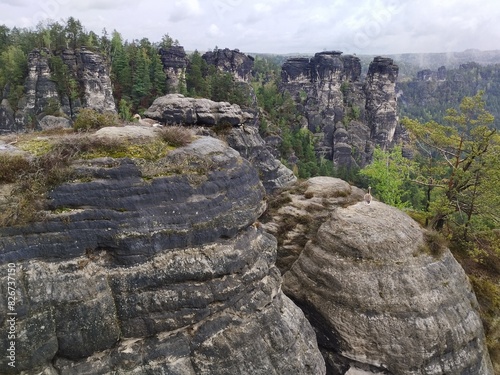 beautiful rock formations with green moss photo