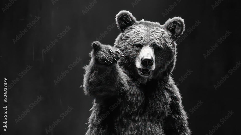 Animated dancing bear pointing at the camera with one paw,Scratch board imitation in black and white. Animated dancing bear pointing at the camera with one paw,Scratch board imitation in black and white.