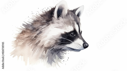 water color illustration of raccoon Face front view on white background