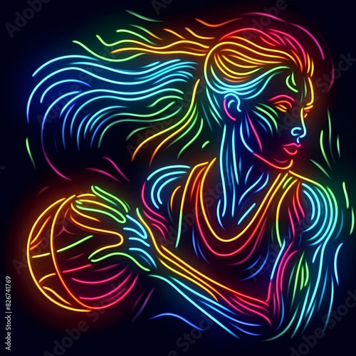Neon Line Art of Basketball Player in Action