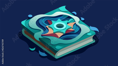Intricately paper shapes are layered and glued together to create a threedimensional cover for a unique and artistic journal.. Vector illustration