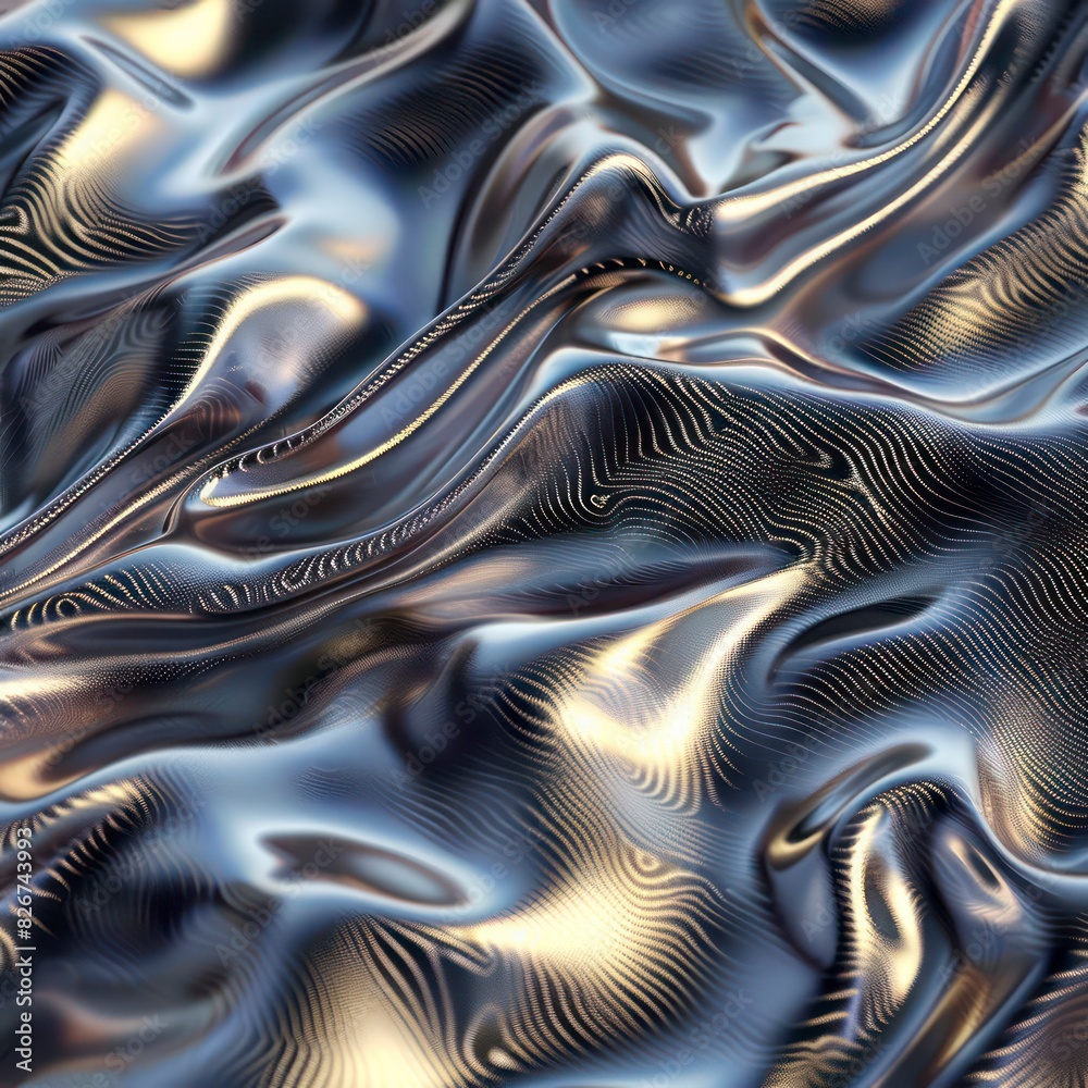 Naklejka premium 3D Render Abstract Shiny, Wavy Liquid Texture Background