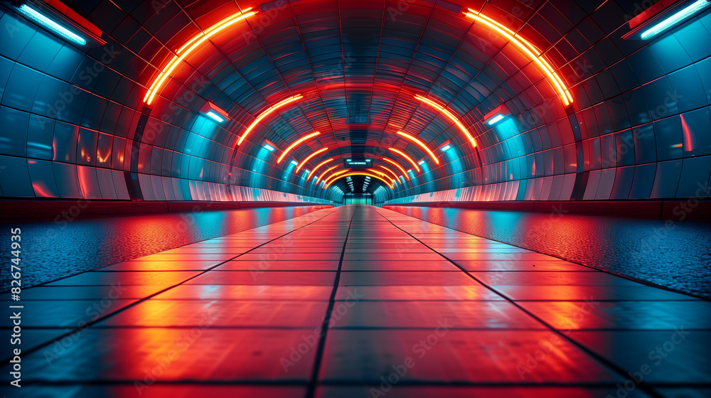 Subway tunnel entrance corridor with no people in it Subway tunnel entrance corridor with no people in it