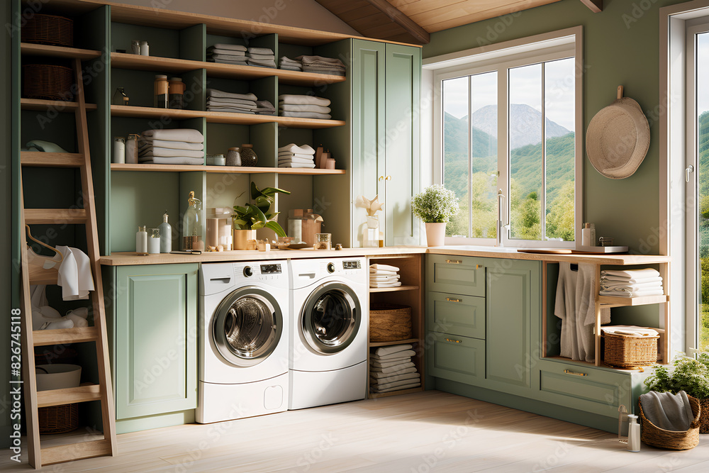 White and green laundry room interior
White and green laundry room interior