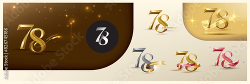 78th anniversary logotype modern gold number with shiny ribbon. alternative logo number Golden anniversary celebration
