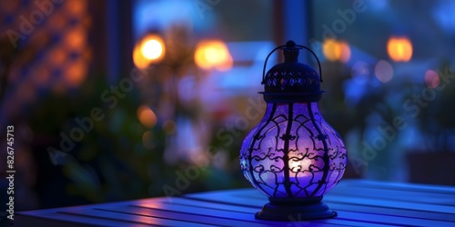 Elevate Your Ramadan Decor with Arabic Art, Spiritual Symbols, and Festive Lighting. Concept Ramadan Decor, Arabic Art, Spiritual Symbols, Festive Lighting, Home Decor