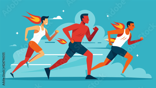 The runners muscles burn with exertion as they near the end of the virtual marathon their determination and willpower propelling them through the. Vector illustration