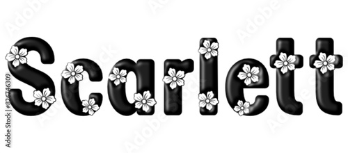 scarlett- name black color - written with engraved typical Hawaiian hibiscus flowers- word for websites, e-mail, sublimation greetings, banners, cards, t-shirt, sweatshirt, prints, cricut, silhouette,