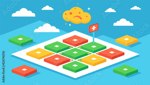 A game of hopscotch where kids jump on pressuresensitive squares that trigger mini puzzles and brain teasers.. Vector illustration