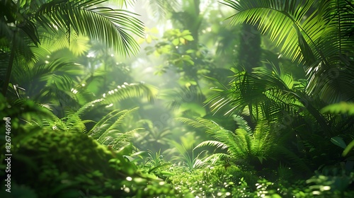 Natural beauty of a dense jungle with vines and ferns